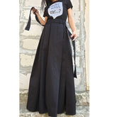 Long Flow Skirt with Pockets & Zipper – Soft Stretch Fabric, Wide Elastic Waist